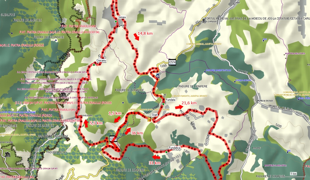 traseu bicicleta sirnea cicloturism harta